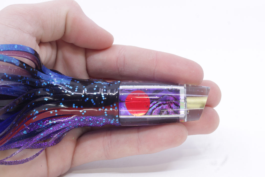 Tanigawa Lures Purple Paua-Silver Rainbow Red Eyes Small Slant 7" 4oz Skirted