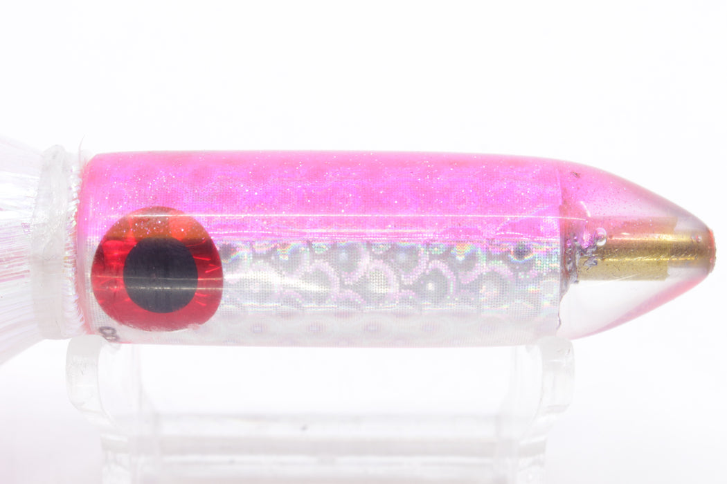 Coggin Lures Rainbow Scale Pink Back Peanut Stick Bullet 5.5" 3oz Strobez White/Pink