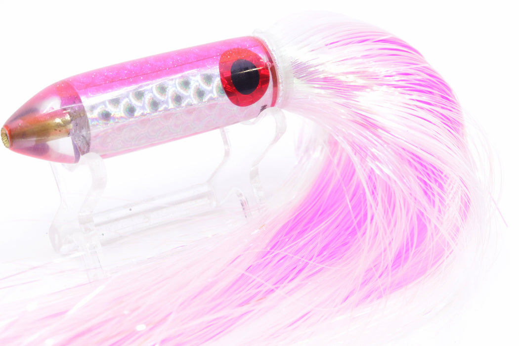 Coggin Lures Rainbow Scale Pink Back Peanut Stick Bullet 5.5" 3oz Strobez White/Pink