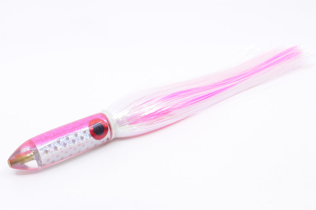 Coggin Lures Rainbow Scale Pink Back Peanut Stick Bullet 5.5" 3oz Strobez White/Pink