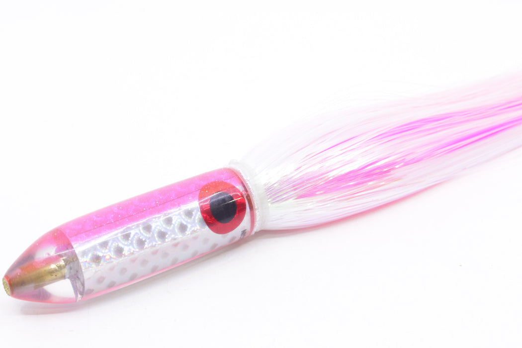 Coggin Lures Rainbow Scale Pink Back Peanut Stick Bullet 5.5" 3oz Strobez White/Pink