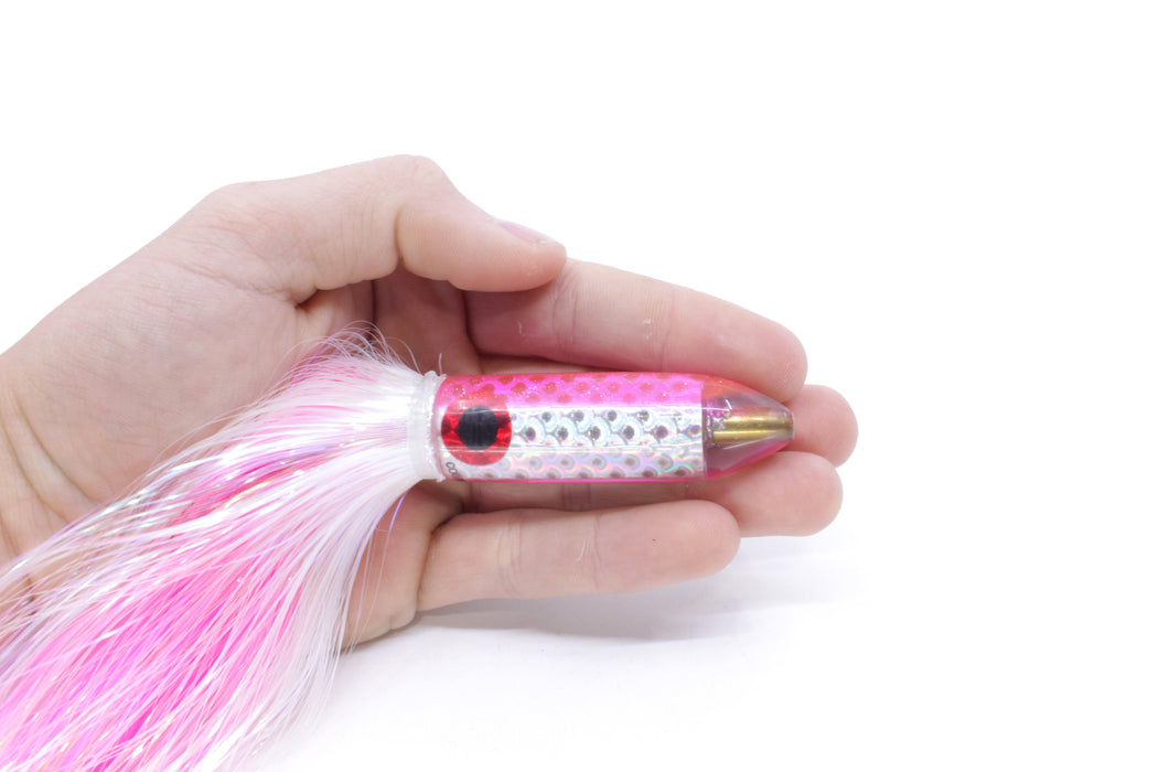 Coggin Lures Rainbow Scale Pink Back Peanut Stick Bullet 5.5" 3oz Strobez White/Pink