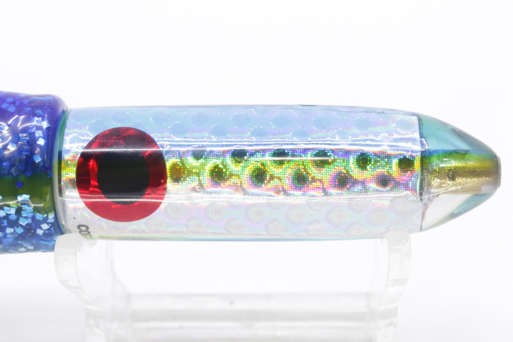 Coggin Lures Rainbow Scale Blue-Yellow Back Peanut Stick Bullet 5.5" 3.5oz Skirted