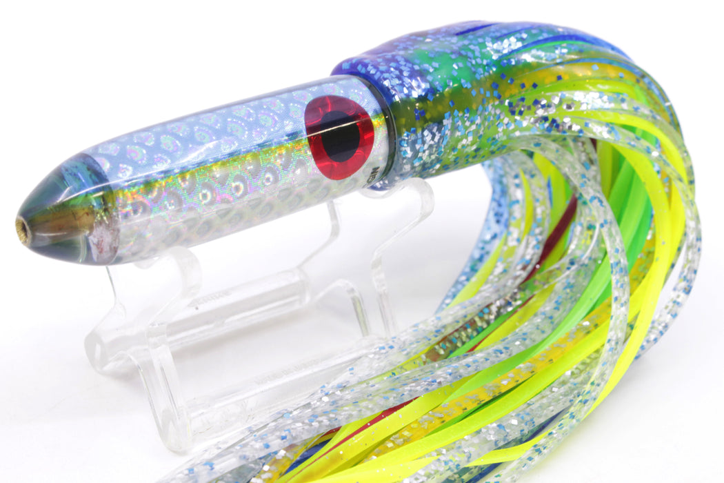 Coggin Lures Rainbow Scale Blue-Yellow Back Peanut Stick Bullet 5.5" 3.5oz Skirted