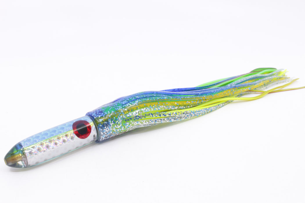 Coggin Lures Rainbow Scale Blue-Yellow Back Peanut Stick Bullet 5.5" 3.5oz Skirted