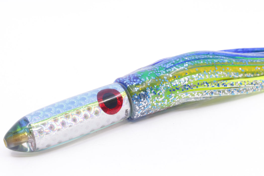 Coggin Lures Rainbow Scale Blue-Yellow Back Peanut Stick Bullet 5.5" 3.5oz Skirted