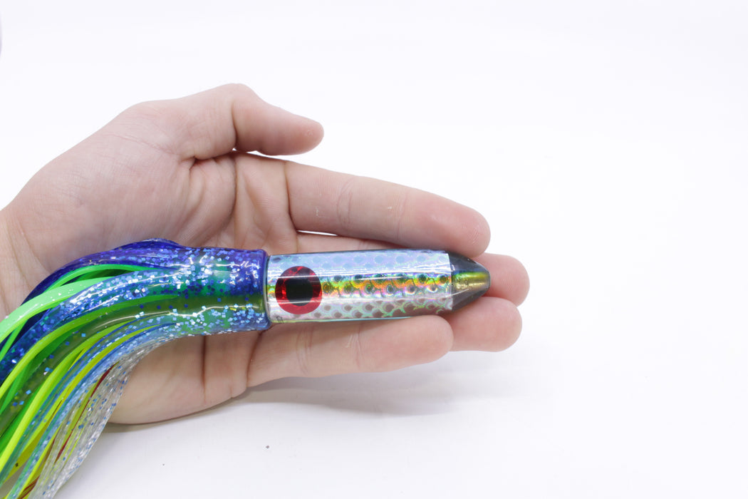 Coggin Lures Rainbow Scale Blue-Yellow Back Peanut Stick Bullet 5.5" 3.5oz Skirted