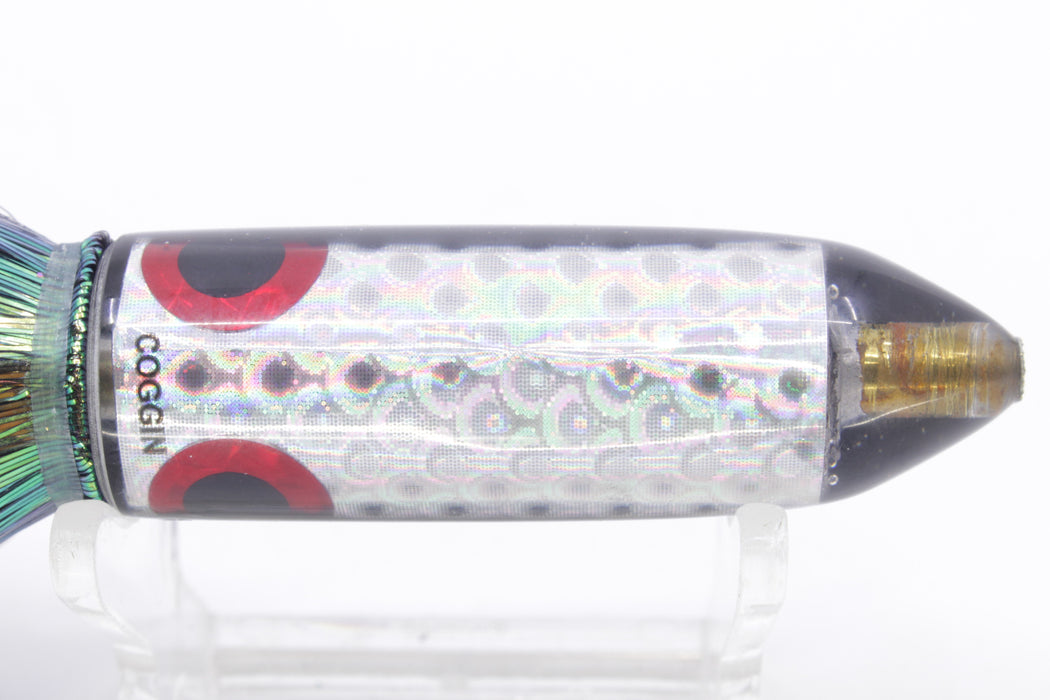 Coggin Lures Rainbow Scale Black Back Peanut Stick Bullet 5.5" 3oz Flashabou Black/Purple