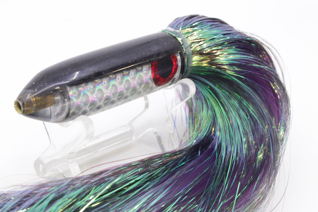 Coggin Lures Rainbow Scale Black Back Peanut Stick Bullet 5.5" 3oz Flashabou Black/Purple
