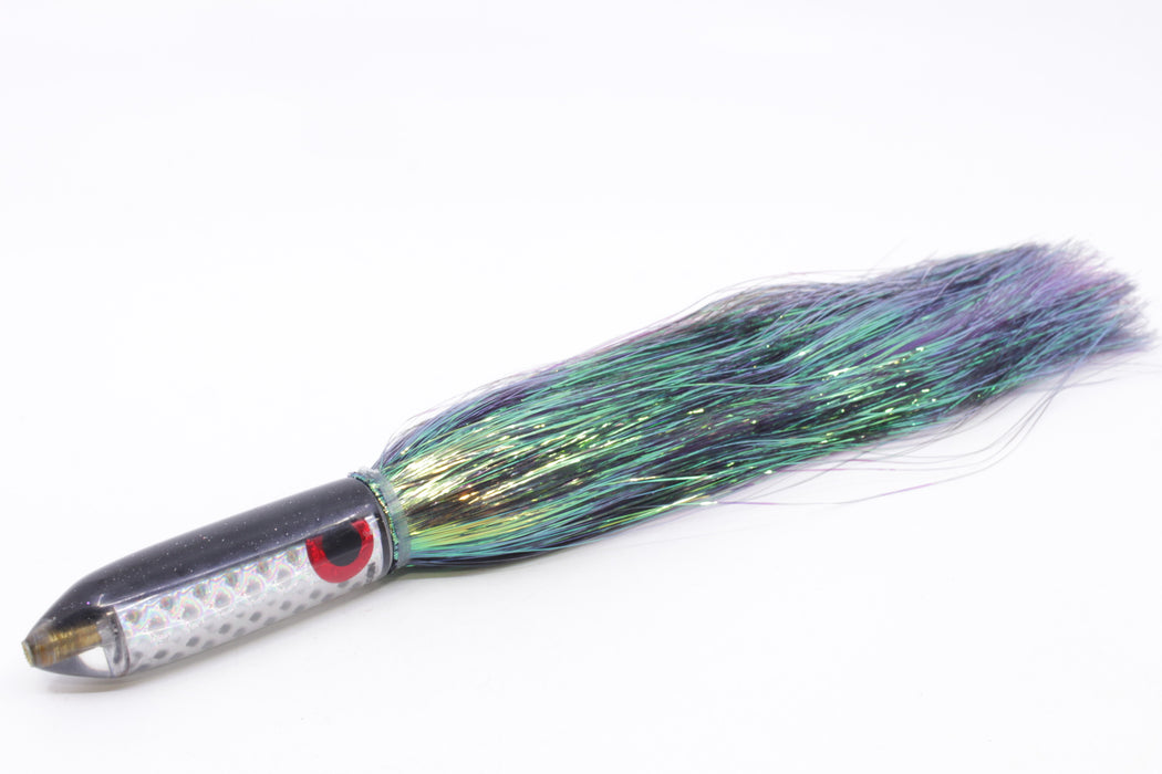 Coggin Lures Rainbow Scale Black Back Peanut Stick Bullet 5.5" 3oz Flashabou Black/Purple