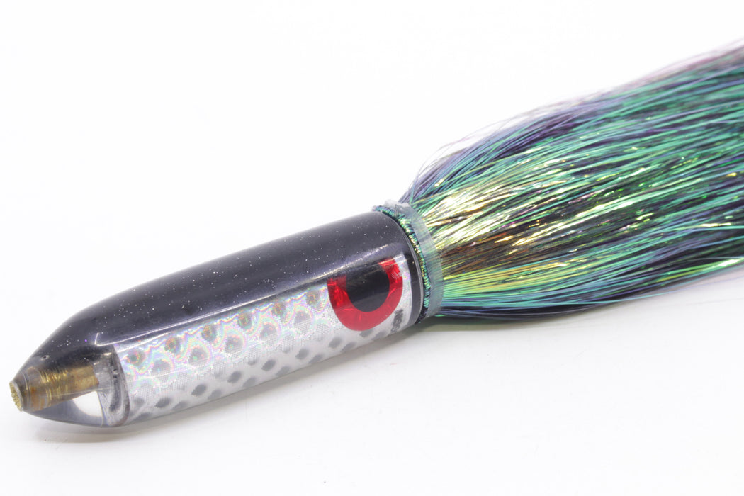 Coggin Lures Rainbow Scale Black Back Peanut Stick Bullet 5.5" 3oz Flashabou Black/Purple