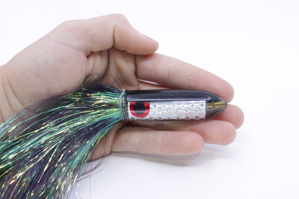 Coggin Lures Rainbow Scale Black Back Peanut Stick Bullet 5.5" 3oz Flashabou Black/Purple