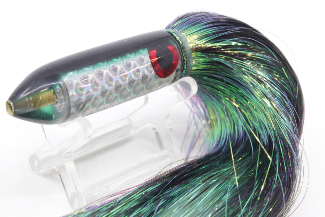 Coggin Lures Rainbow Scale Black-Green Back Peanut Stick Bullet 5.5" 3oz Flashabou