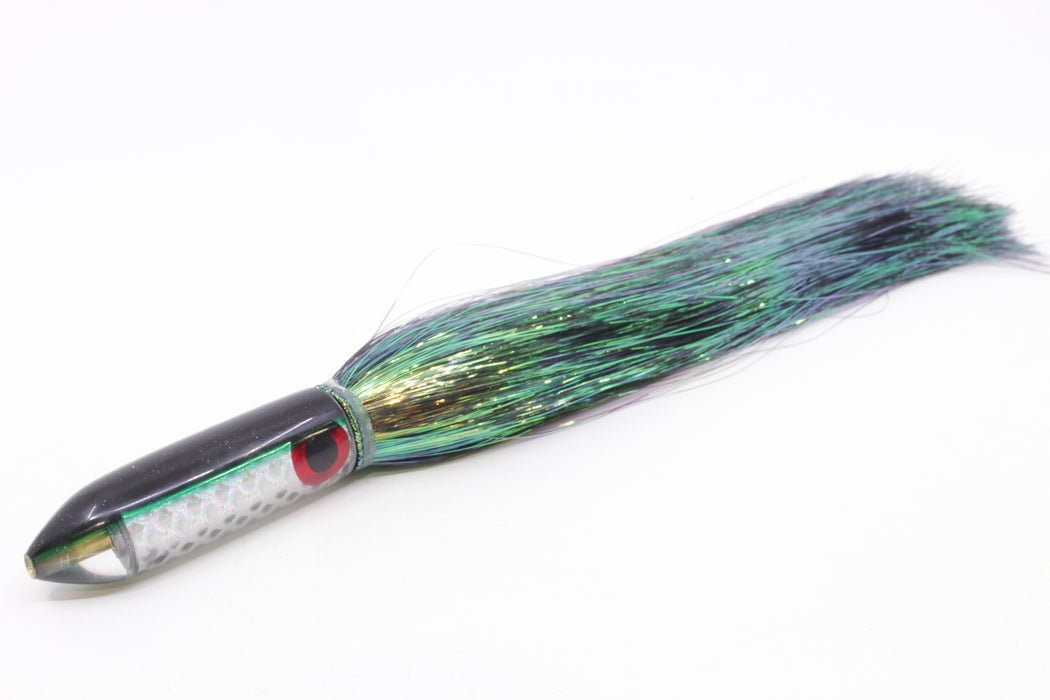 Coggin Lures Rainbow Scale Black-Green Back Peanut Stick Bullet 5.5" 3oz Flashabou
