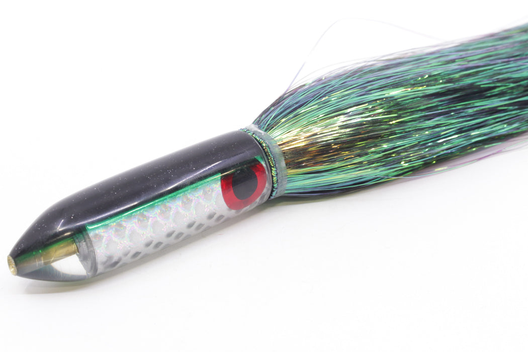 Coggin Lures Rainbow Scale Black-Green Back Peanut Stick Bullet 5.5" 3oz Flashabou