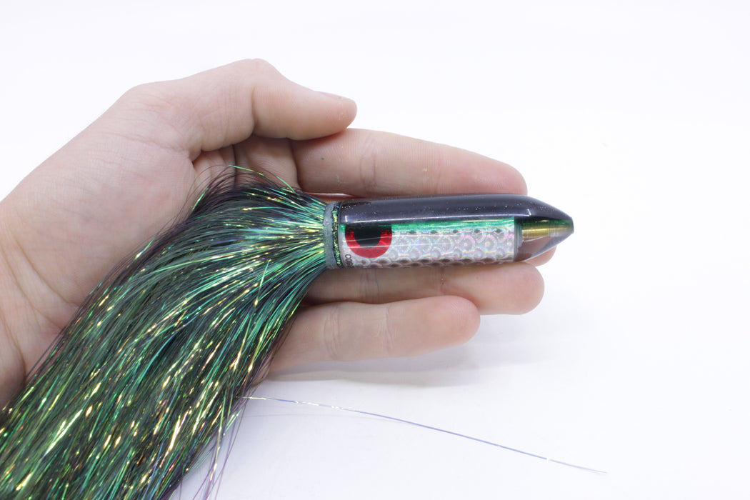 Coggin Lures Rainbow Scale Black-Green Back Peanut Stick Bullet 5.5" 3oz Flashabou