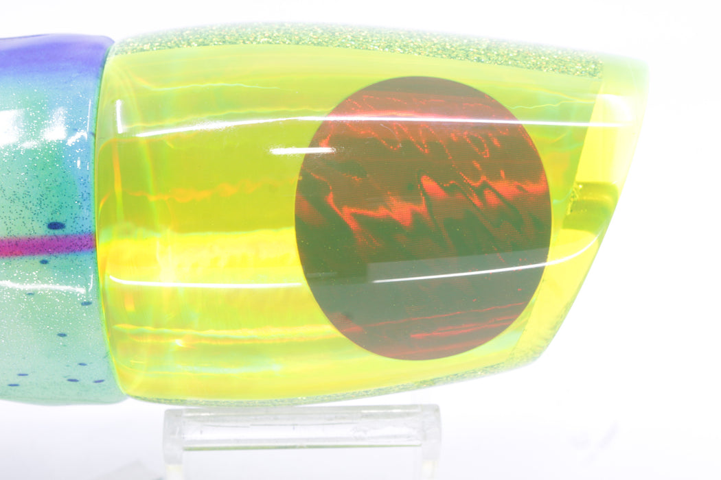 Koya Lures Chartreuse Rainbow Red Eyes XL 861 16" 15oz Fire Tailz Vinyl Mad Mahi