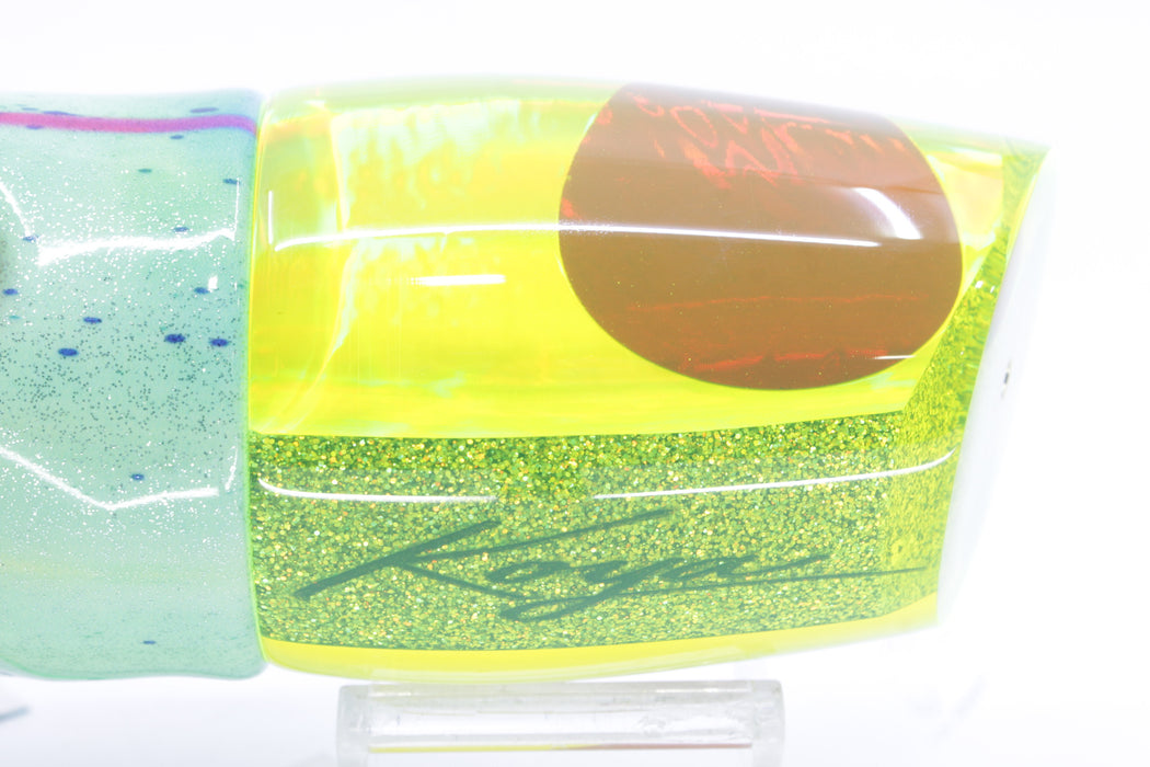 Koya Lures Chartreuse Rainbow Red Eyes XL 861 16" 15oz Fire Tailz Vinyl Mad Mahi