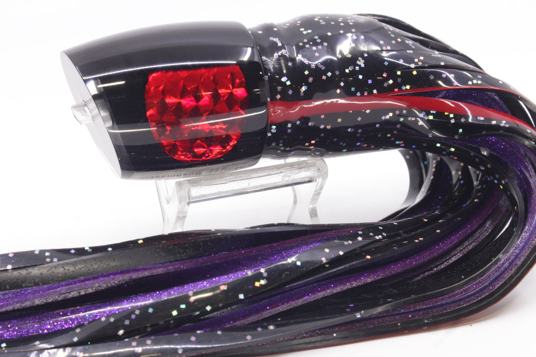 Moyes Lures Black Pearl Black Back Red Eyes Bushmaster 12" 10oz Skirted Black/Purple