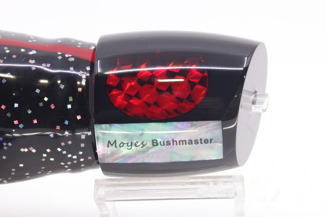 Moyes Lures Black Pearl Black Back Red Eyes Bushmaster 12" 10oz Skirted Black/Purple