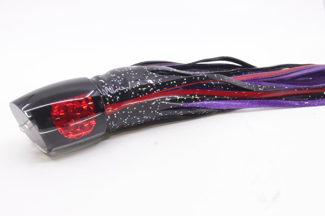 Moyes Lures Black Pearl Black Back Red Eyes Bushmaster 12" 10oz Skirted Black/Purple