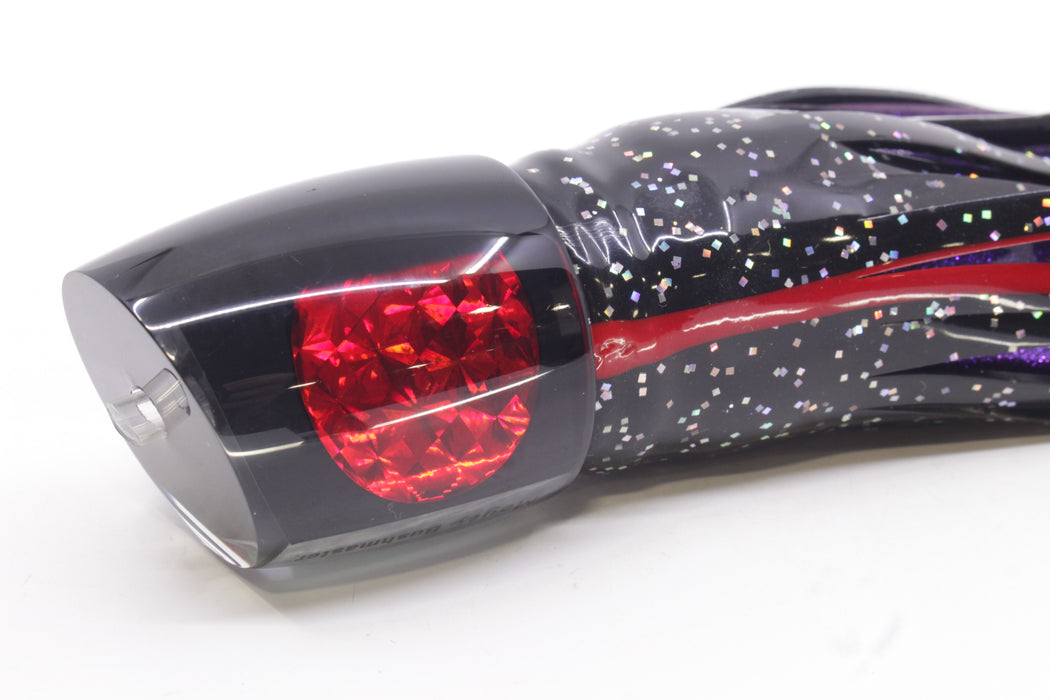 Moyes Lures Black Pearl Black Back Red Eyes Bushmaster 12" 10oz Skirted Black/Purple