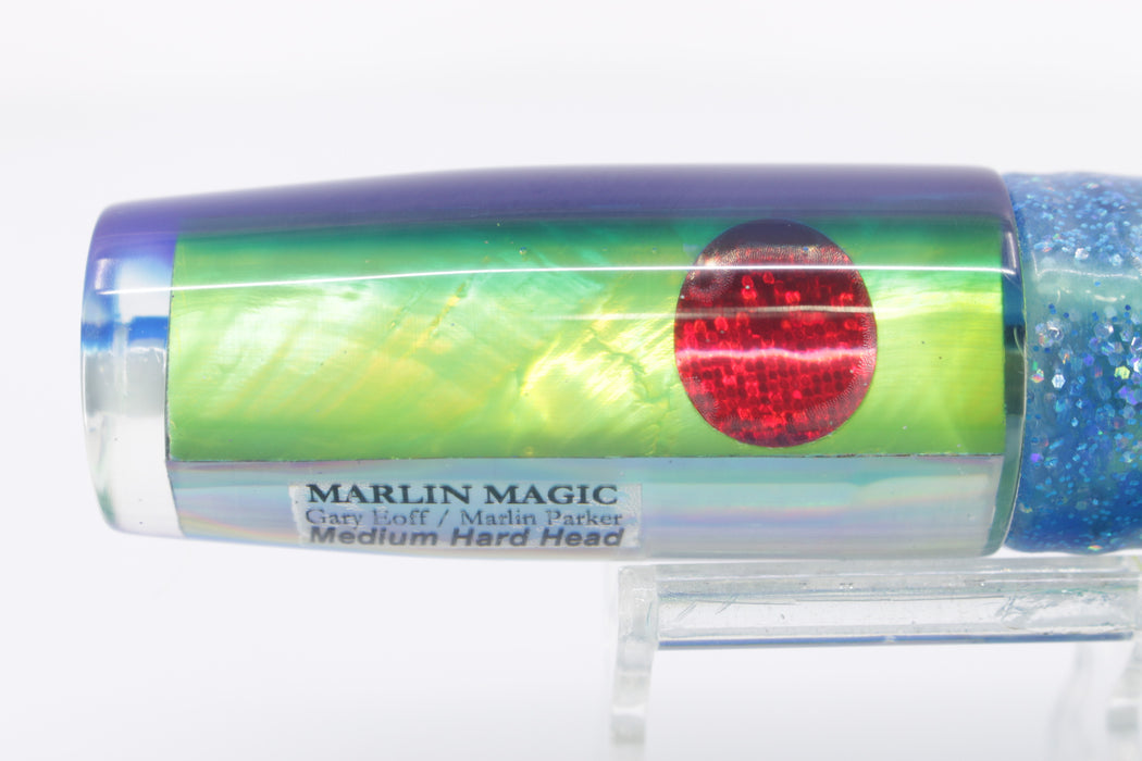 Marlin Magic Lime Green MOP Blue Back Red Eyes Medium Hard Head 9" 5oz Skirted