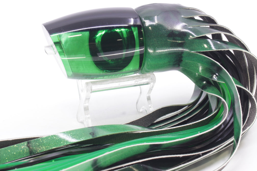 Moyes Lures Green MOP Black Back Large J-Boy 14" 7.5oz Fire Tailz Vinyl Green Tiger