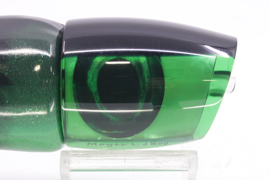 Moyes Lures Green MOP Black Back Large J-Boy 14" 7.5oz Fire Tailz Vinyl Green Tiger
