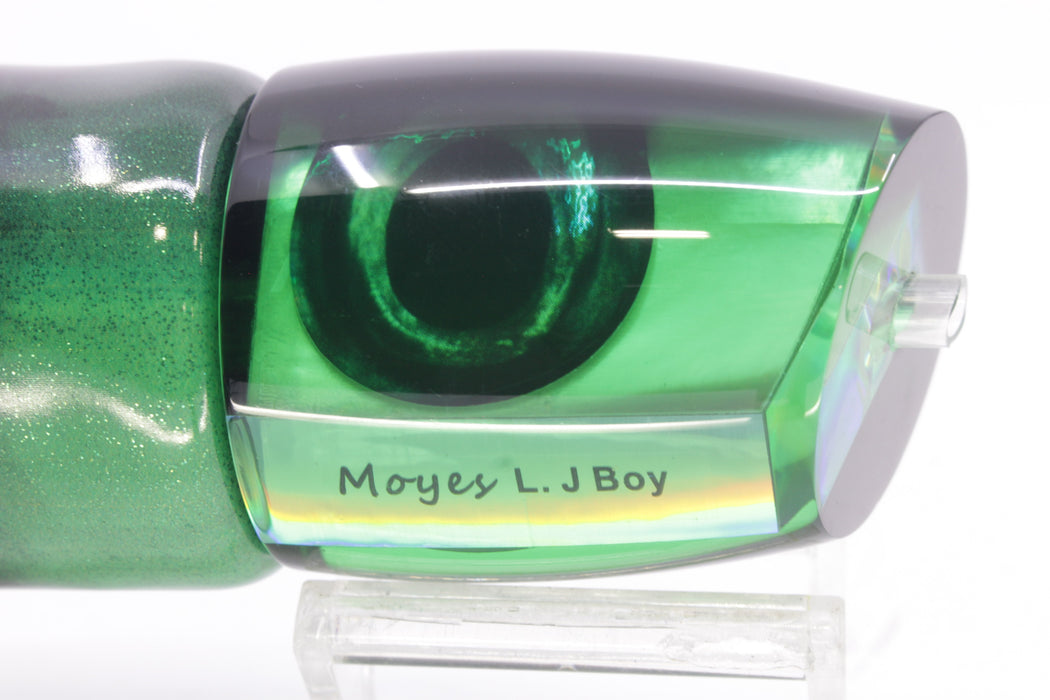 Moyes Lures Green MOP Black Back Large J-Boy 14" 7.5oz Fire Tailz Vinyl Green Tiger