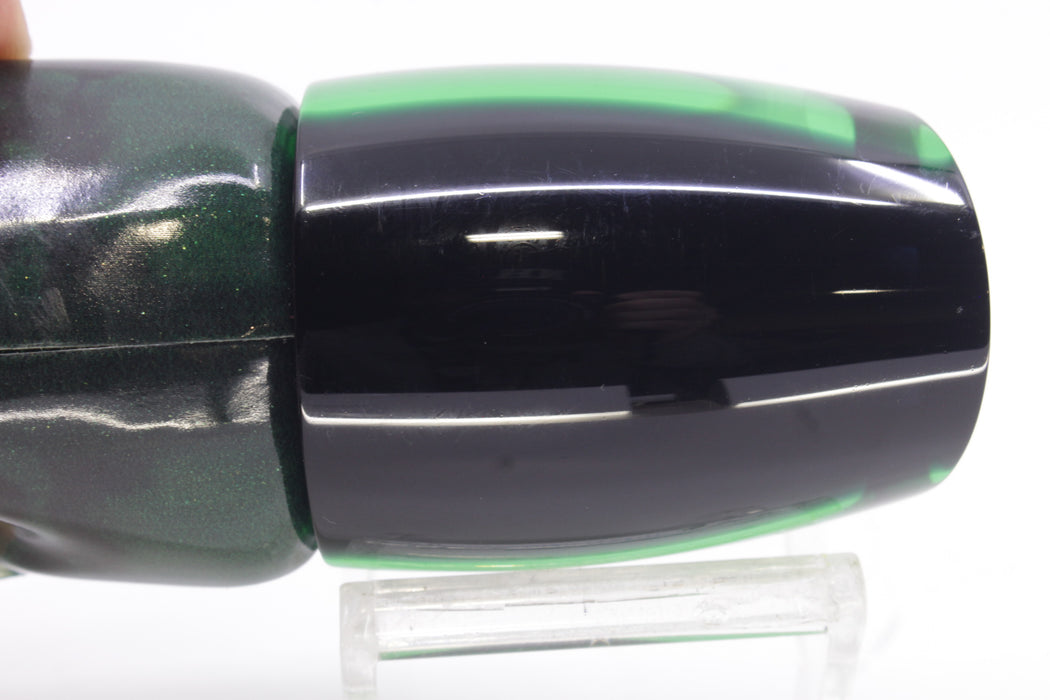 Moyes Lures Green MOP Black Back Large J-Boy 14" 7.5oz Fire Tailz Vinyl Green Tiger