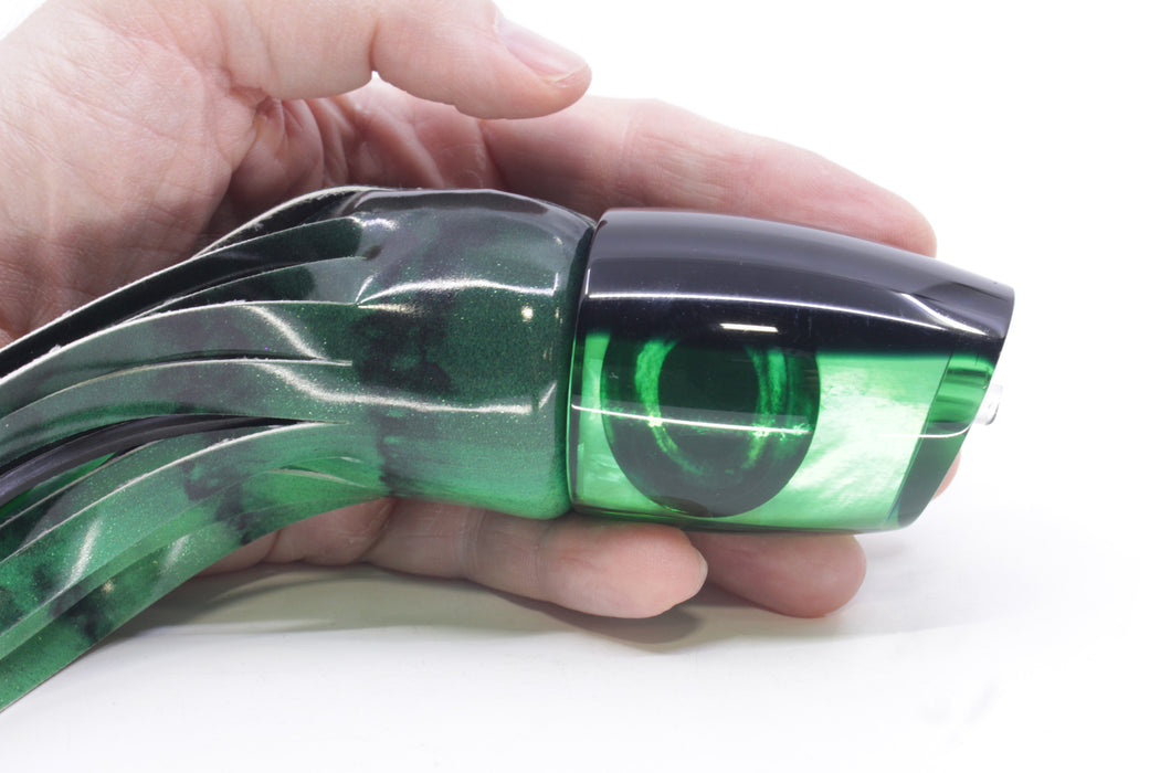 Moyes Lures Green MOP Black Back Large J-Boy 14" 7.5oz Fire Tailz Vinyl Green Tiger