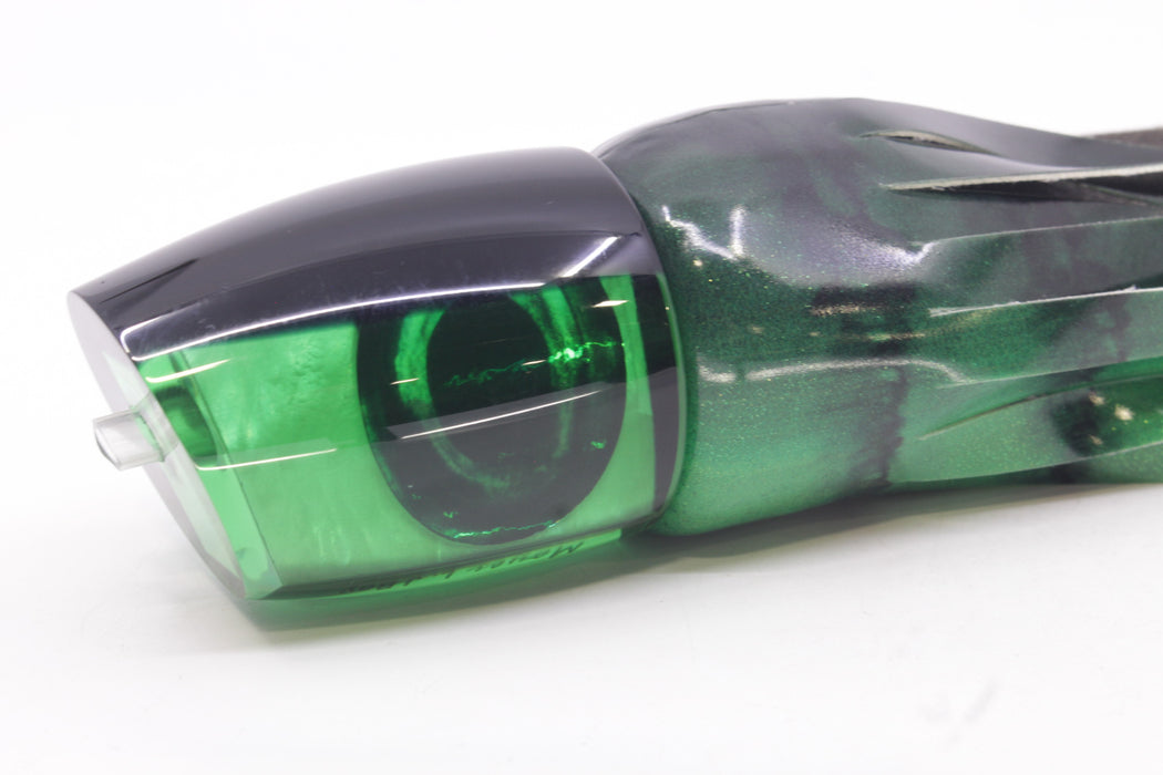 Moyes Lures Green MOP Black Back Large J-Boy 14" 7.5oz Fire Tailz Vinyl Green Tiger