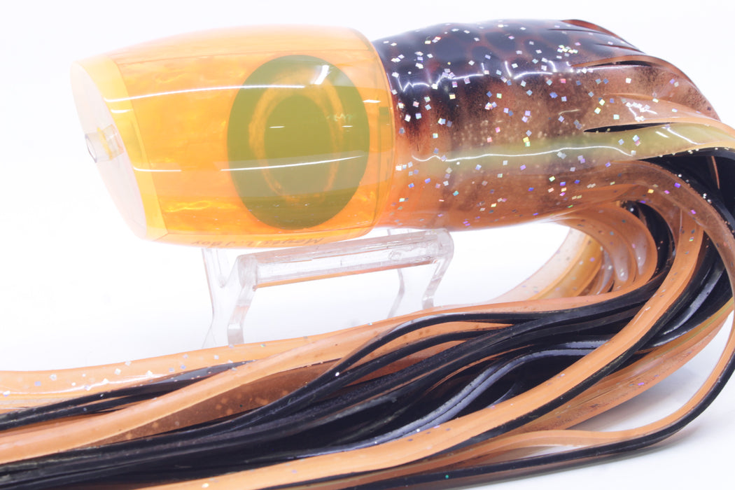 Moyes Lures Orange Awabi Large J-Boy 14" 9oz Skirted Orange with Black Dots/Black