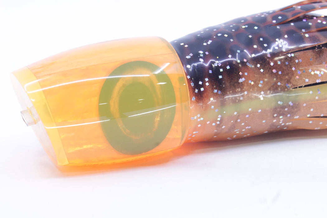 Moyes Lures Orange Awabi Large J-Boy 14" 9oz Skirted Orange with Black Dots/Black