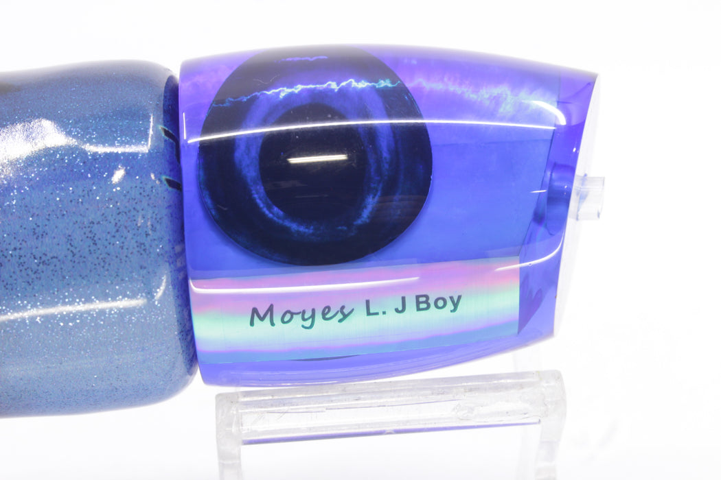 Moyes Lures Ice Blue MOP Blue Back Large J-Boy 14" 7.5oz Fire Tailz Vinyl Blue Tiger