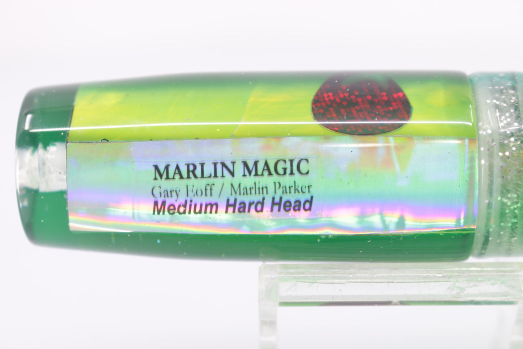 Marlin Magic Lime Green MOP Green Back Red Eyes Medium Hard Head 9" 5oz Skirted