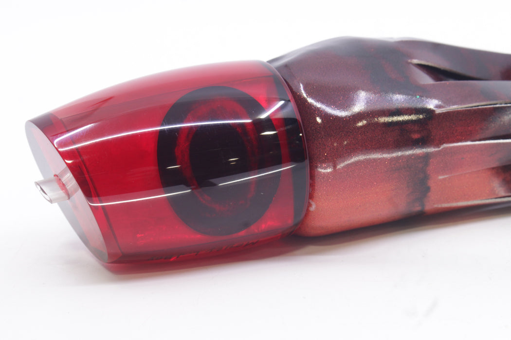 Moyes Lures Red MOP Large J-Boy 14" 7.5oz Fire Tailz Vinyl Red Tiger