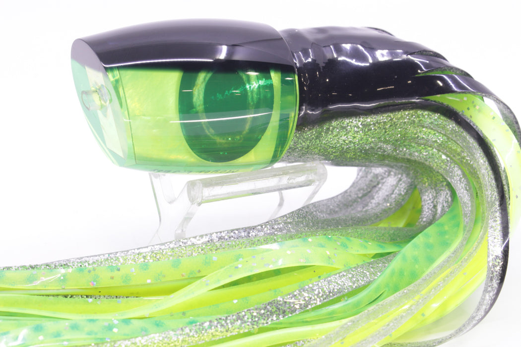 Moyes Lures Chartreuse MOP Black Back Large J-Boy 14" 9oz Skirted Black-Silver