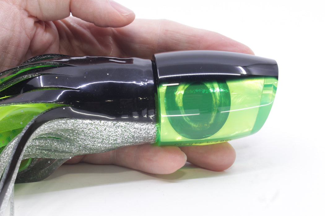 Moyes Lures Chartreuse MOP Black Back Large J-Boy 14" 9oz Skirted Black-Silver