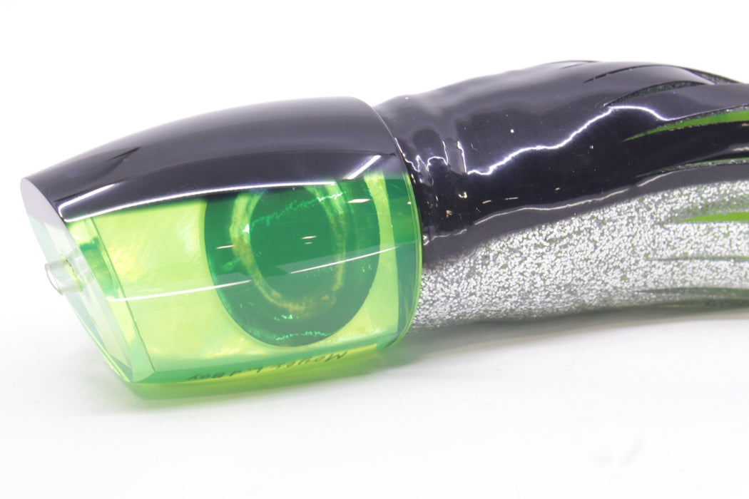 Moyes Lures Chartreuse MOP Black Back Large J-Boy 14" 9oz Skirted Black-Silver