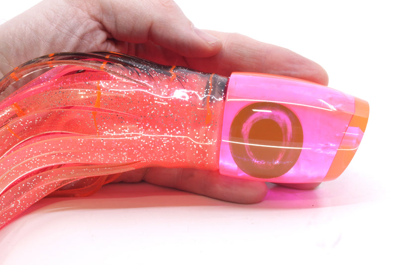 Moyes Lures Pink MOP Large J-Boy 14" 9oz Skirted Root Beer-Petrolero/Pink