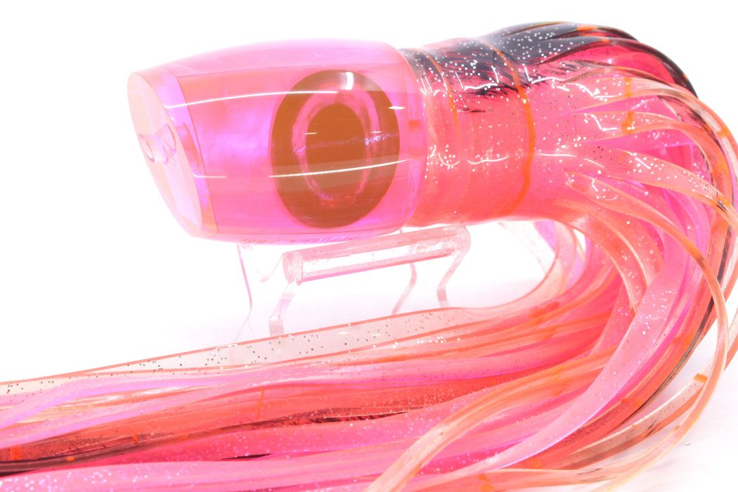 Moyes Lures Pink MOP Large J-Boy 14" 9oz Skirted Root Beer-Petrolero/Pink