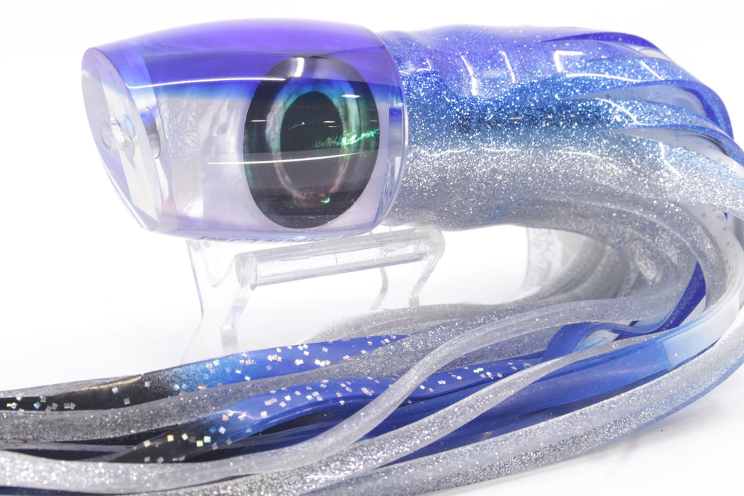 Moyes Lures White MOP Blue Back Large J-Boy 14" 9oz Skirted Blue-Silver