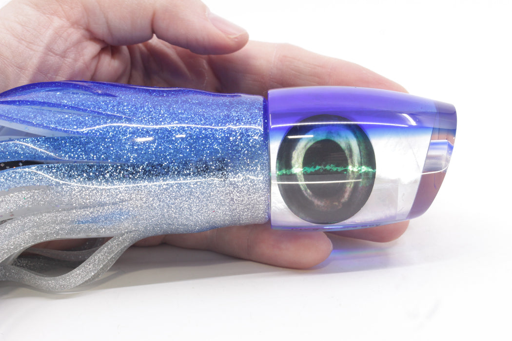 Moyes Lures White MOP Blue Back Large J-Boy 14" 9oz Skirted Blue-Silver