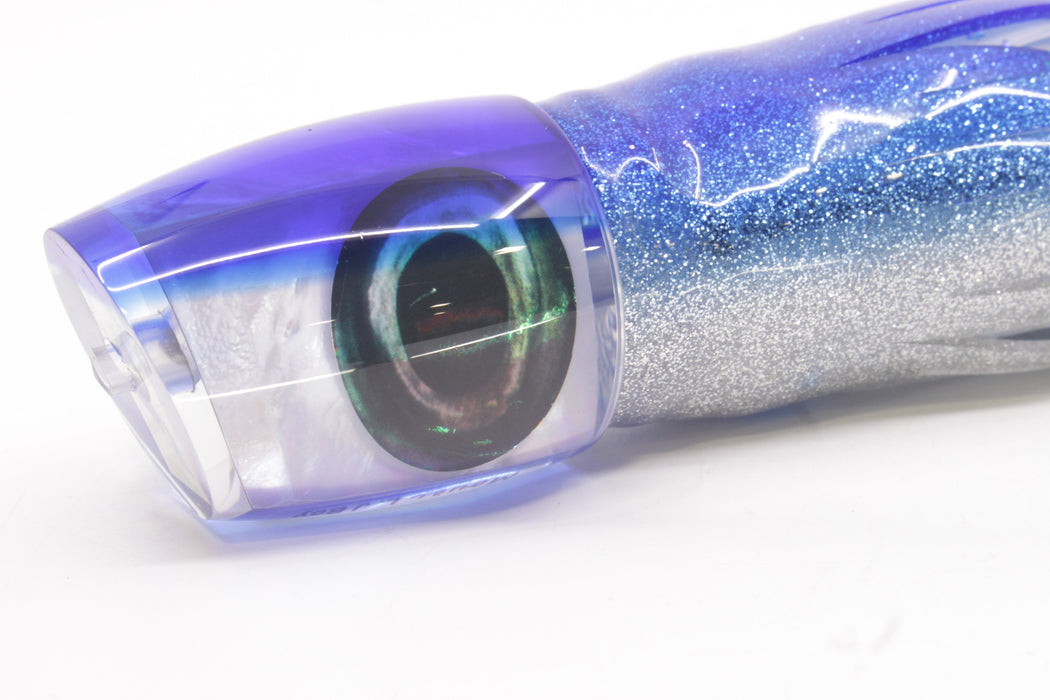 Moyes Lures White MOP Blue Back Large J-Boy 14" 9oz Skirted Blue-Silver