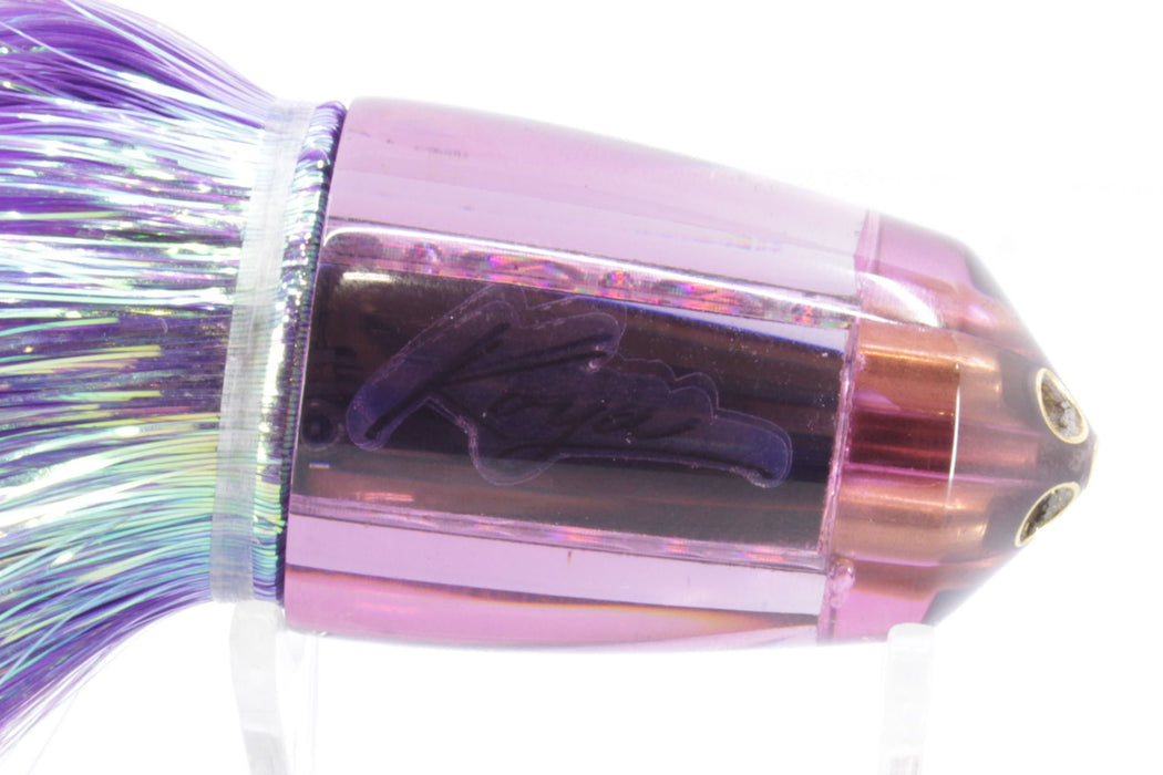 Koya Lures Purple Mirrored 4-Hole Bullet 9"+ 7oz Flashabou Purple/White GZE