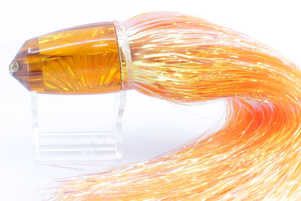 Koya Lures Amber Rainbow Starburst 4-Hole Bullet 9"+ 7oz Flashabou Orange/Pink GZE