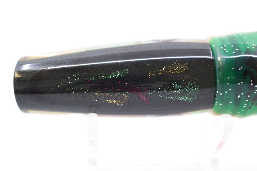 Big Reidee Lures Green Abalone Green Glitter Bomb Back 4-Hole Cut Face 9" 6oz Skirted