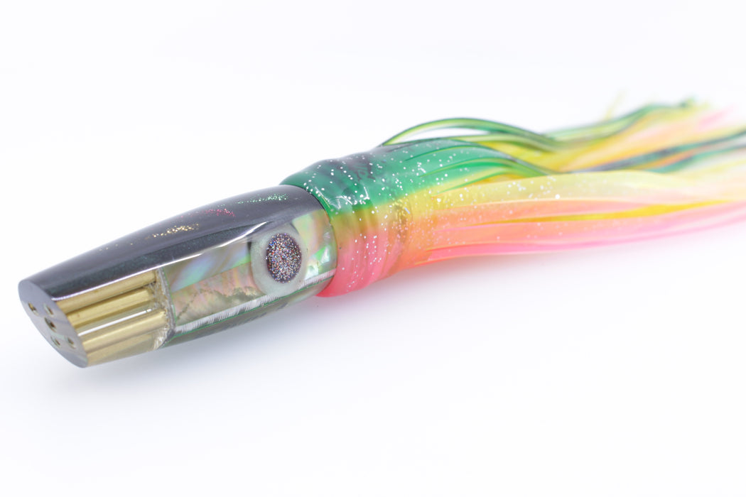 Big Reidee Lures Green Abalone Green Glitter Bomb Back 4-Hole Cut Face 9" 6oz Skirted